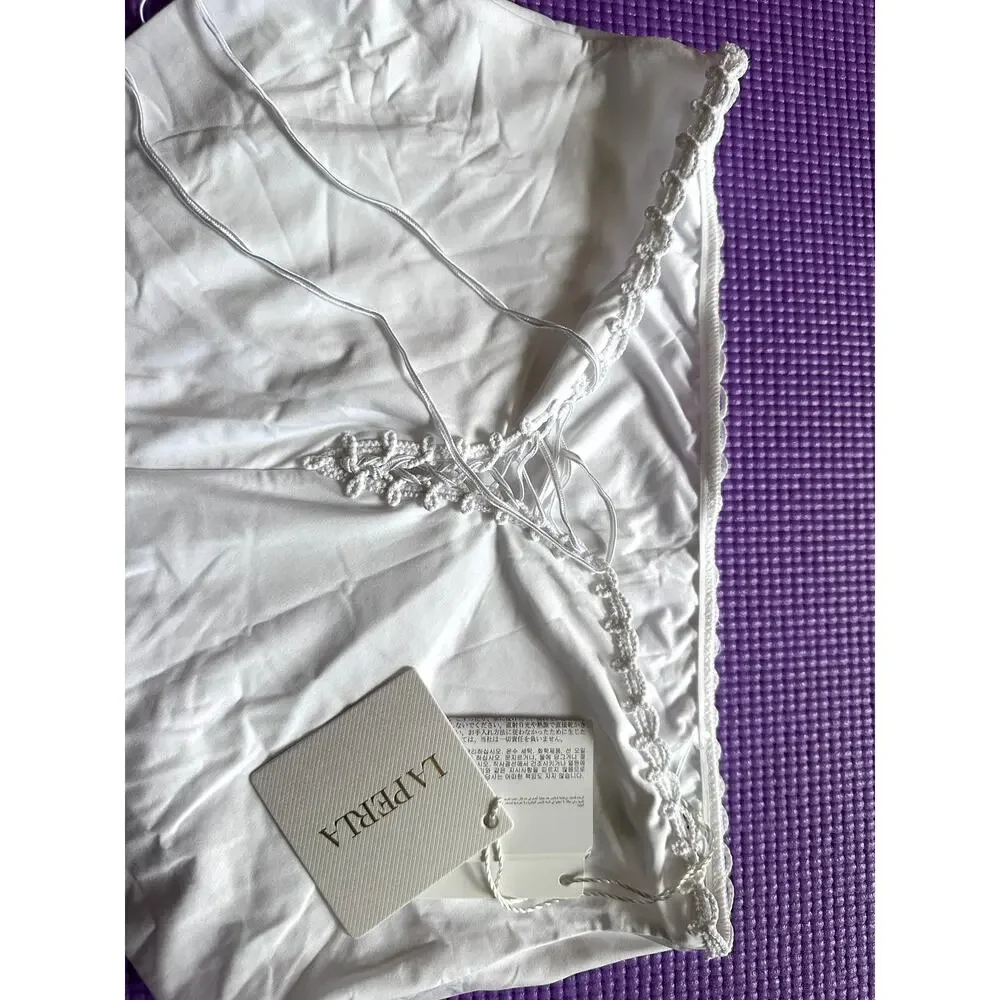 NWT $335 La Perla Etoile High Waist Bikini Bottom White Swimwear Size M